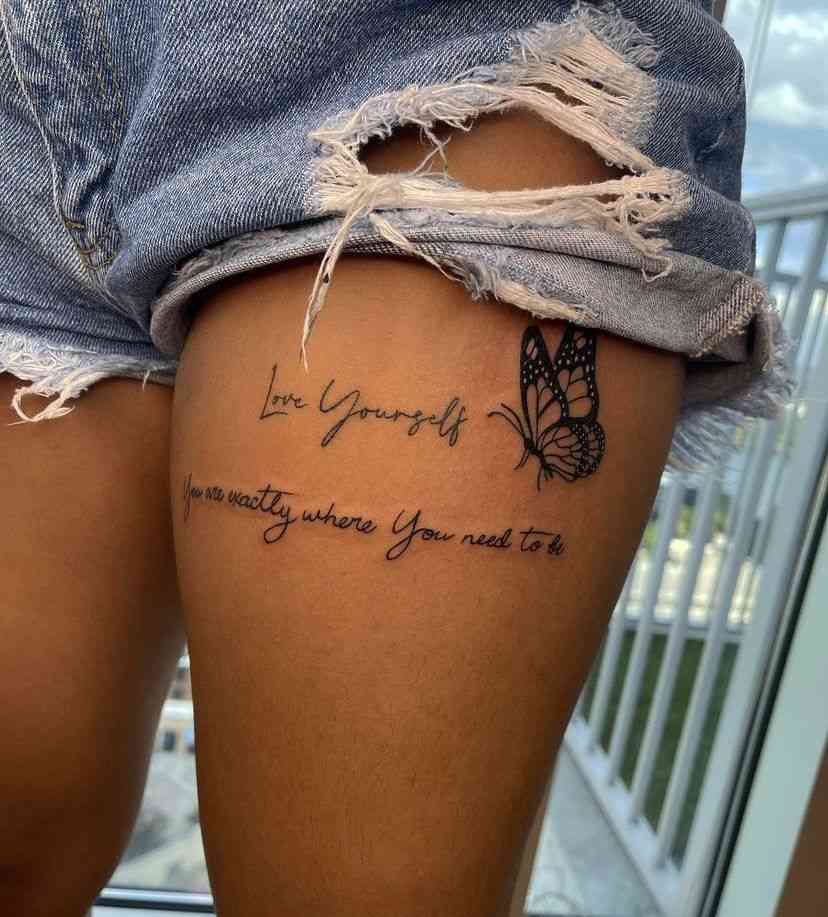 quote small thigh tattoos